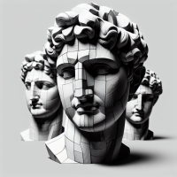 Create the head of stoic in realistic picture make the colour to be plain white and black and  realistic make it look like a real sculpture 